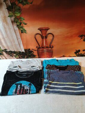 VGUC: Bundle 6 Sz 4T Gray Blue Black Graphic Striped Boys T-Shirts